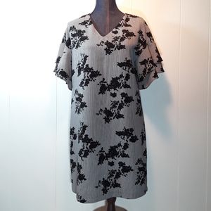 Ruffled sleeve striped floral midi dress